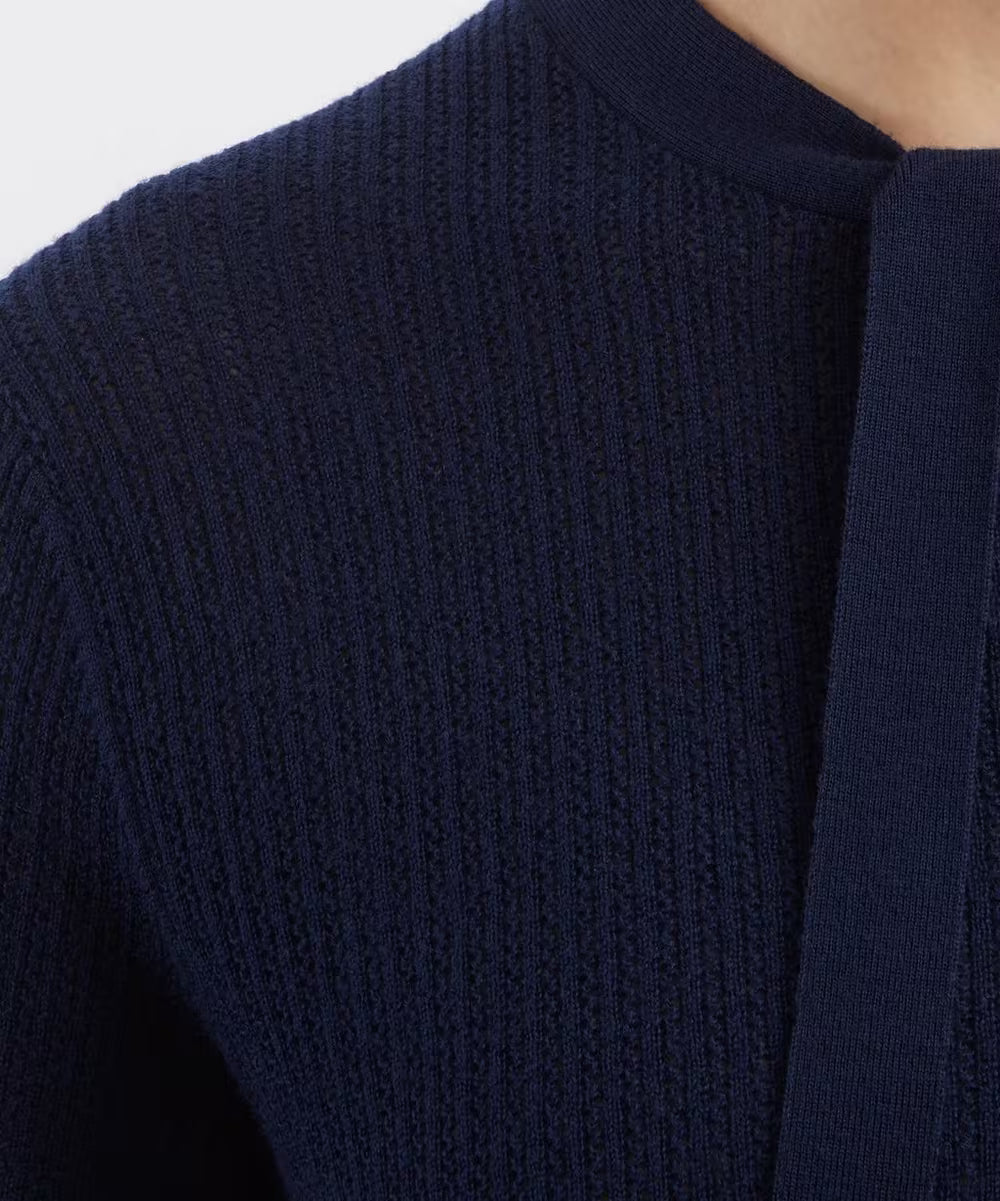 Ribbed Pointelle Tee Navy