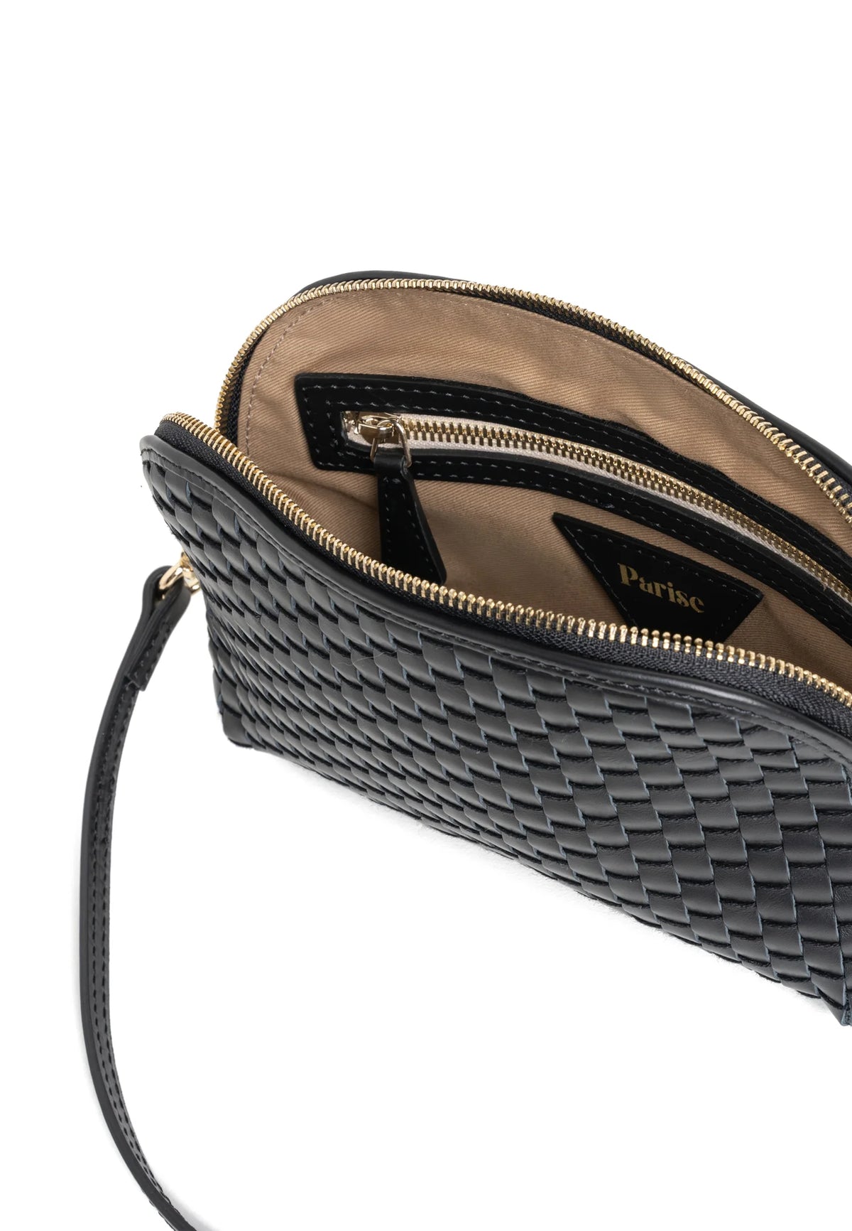 '1789' Small Woven Leather Crossbody Bag Black-Parise-Lewis Yates