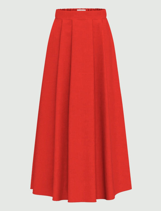 Pleated Linen Skirt in Geranium Red