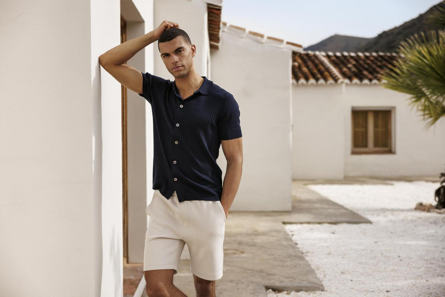 Navy Ribbed Button Through Shirt