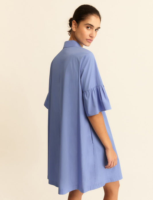 Flounce-sleeve poplin dress - Periwinkle Blue