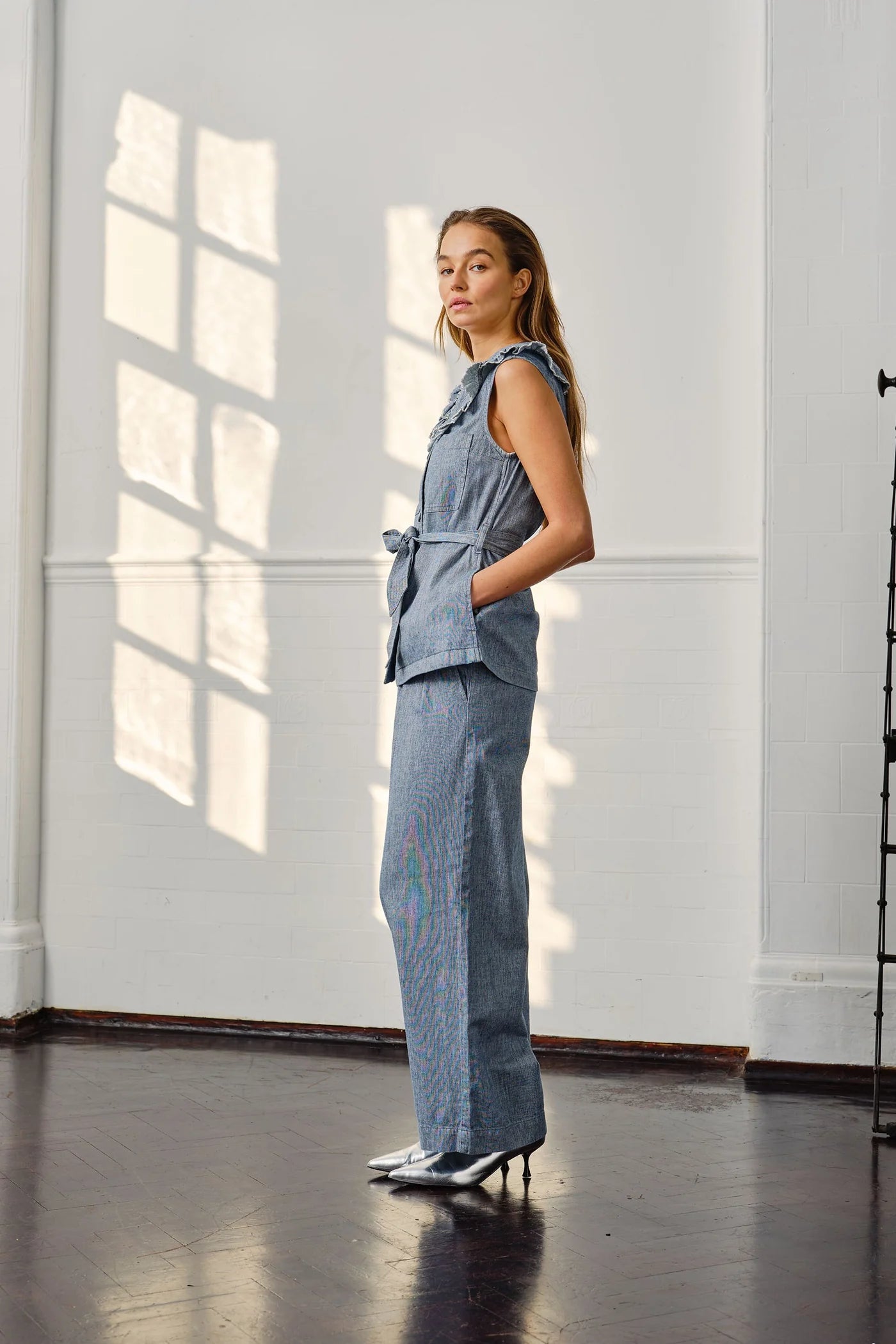 Phoebe Waistcoat In Indigo Linen