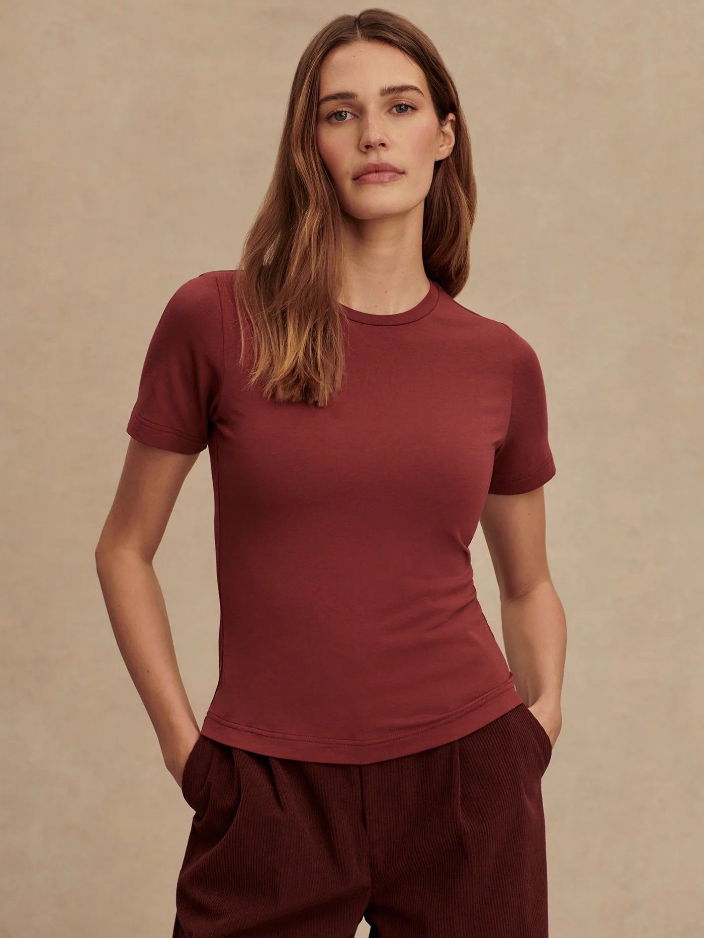 Regina Fitted Tee - New Maroon