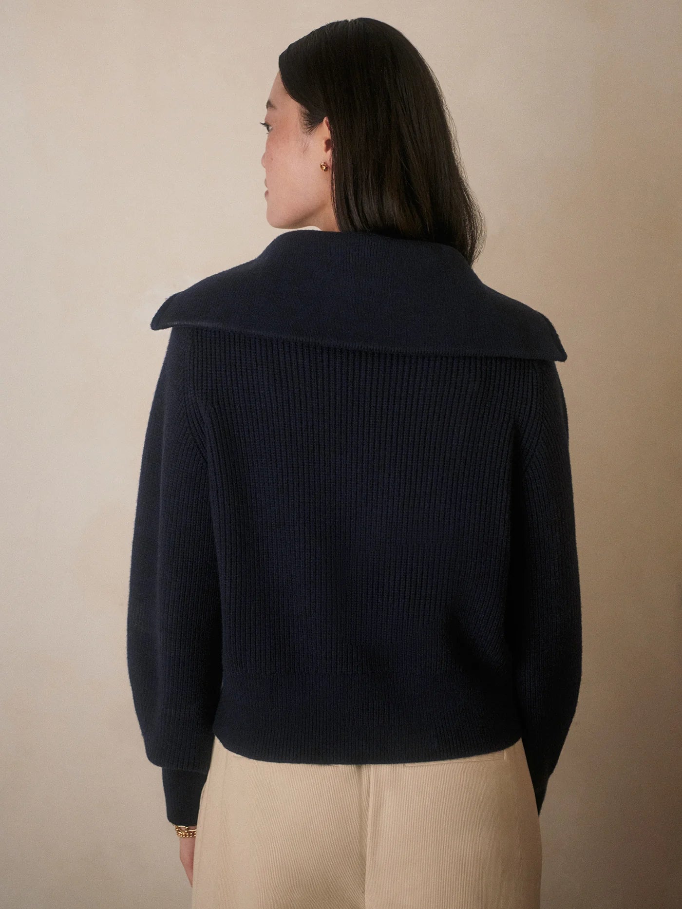 Maura Half Zip Rib Knit - Navy
