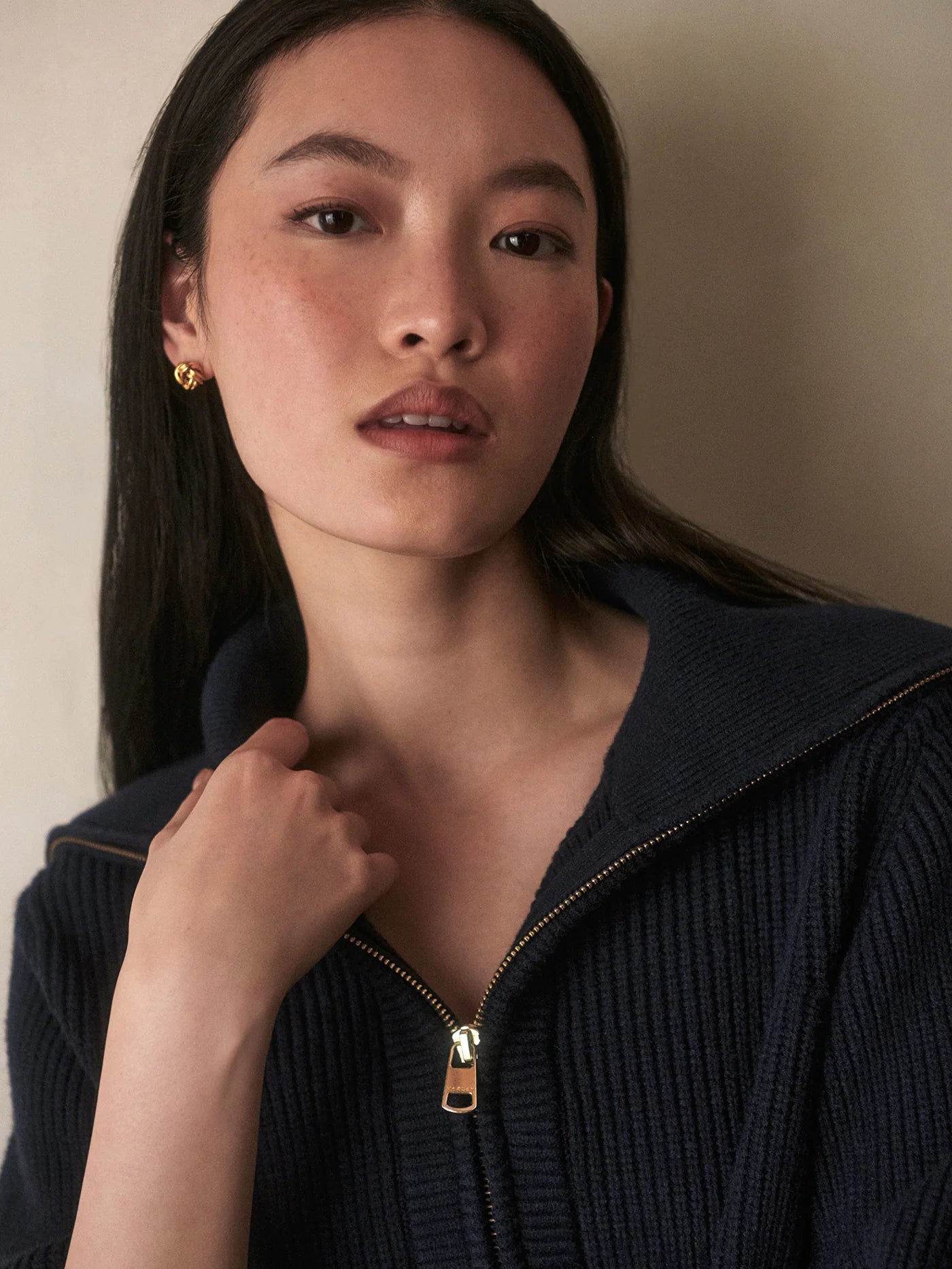 Maura Half Zip Rib Knit - Navy