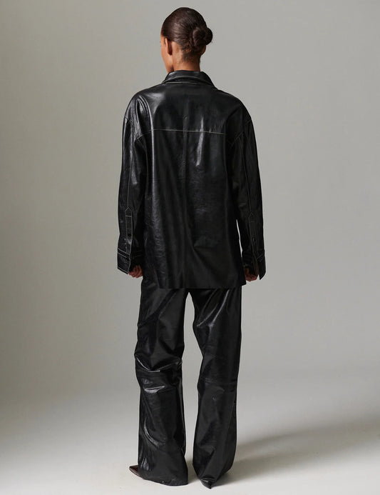 Andreas Polished Leather Shirt - Black