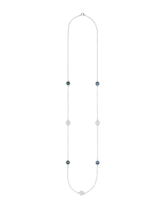 Long Blue Pearl Station Necklace