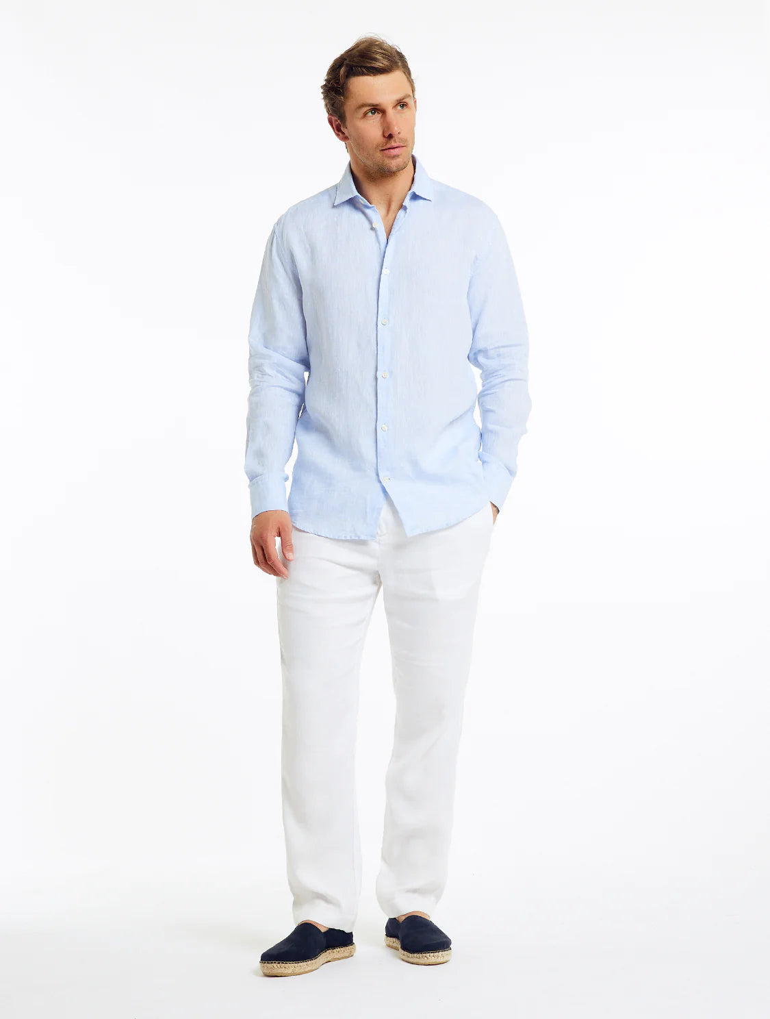 Antonio Baby Blue Linen Shirt