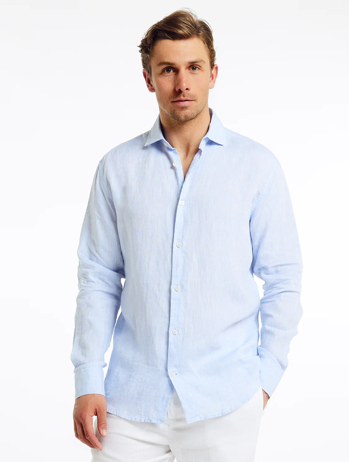 Antonio Baby Blue Linen Shirt