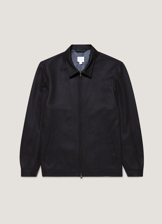 Boiled Wool Harrington Jacket - Navy