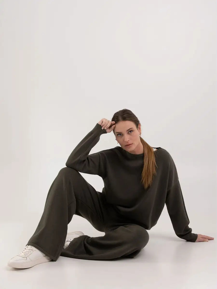 Oversized Crew Neck Sweater Army