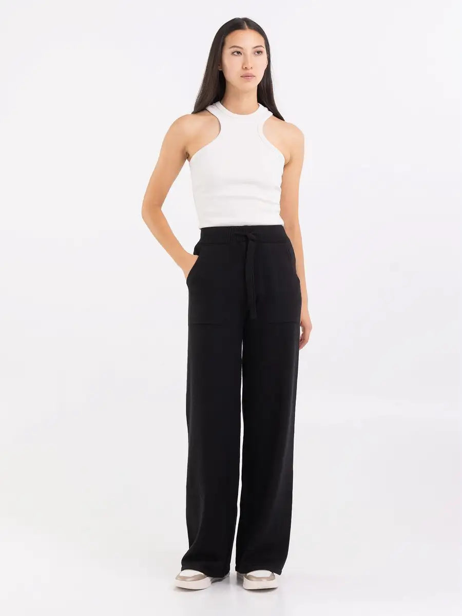 Wide Leg Viscose Jogger Black
