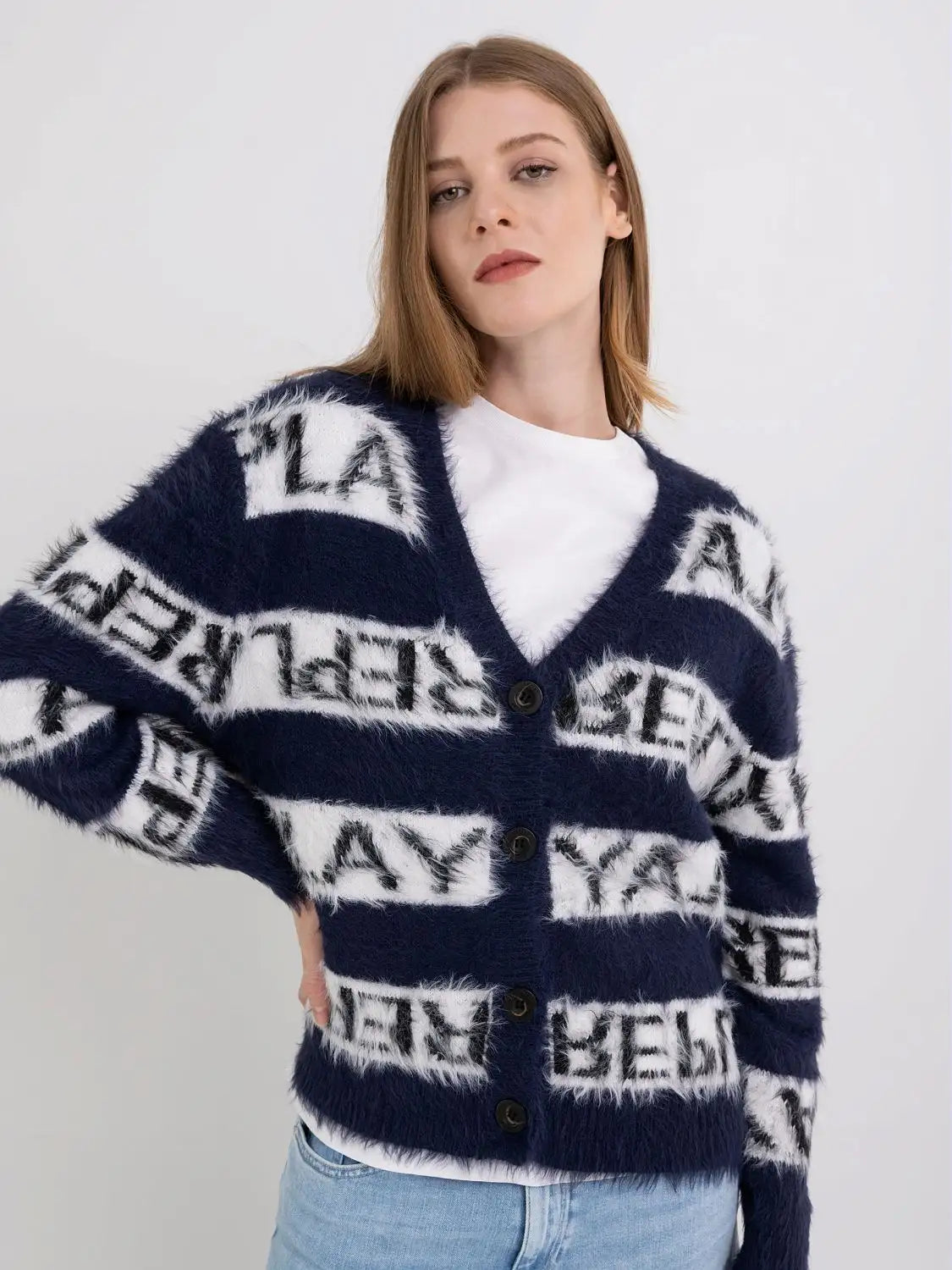 Oversized Cardigan With Stripes
