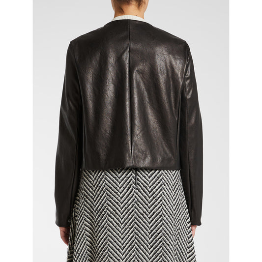 Faux Leather Collarless Jacket