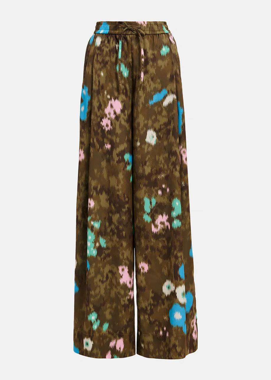 Khaki Floral Print Wide-Leg Pant