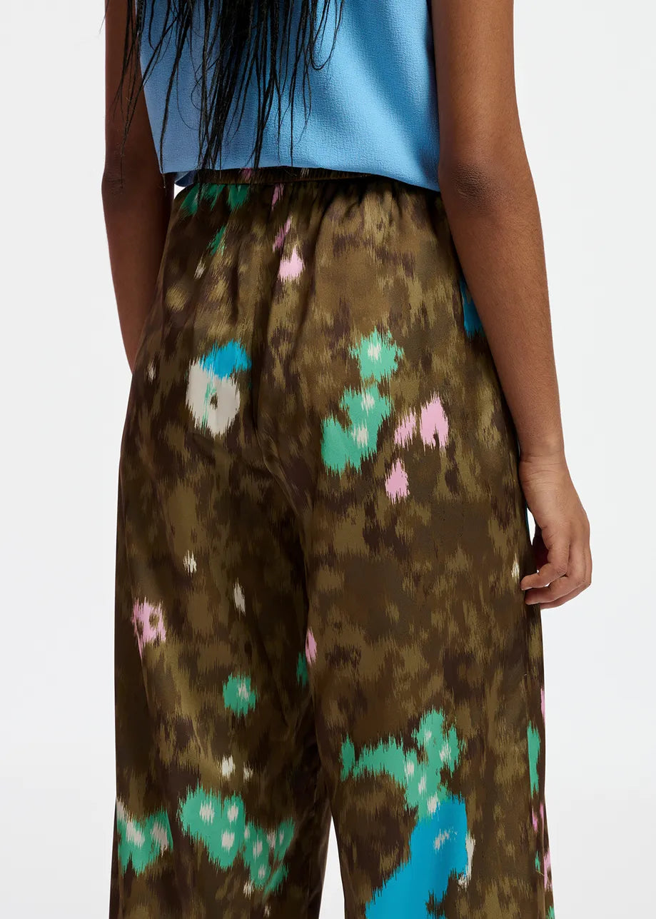 Khaki Floral Print Wide-Leg Pant