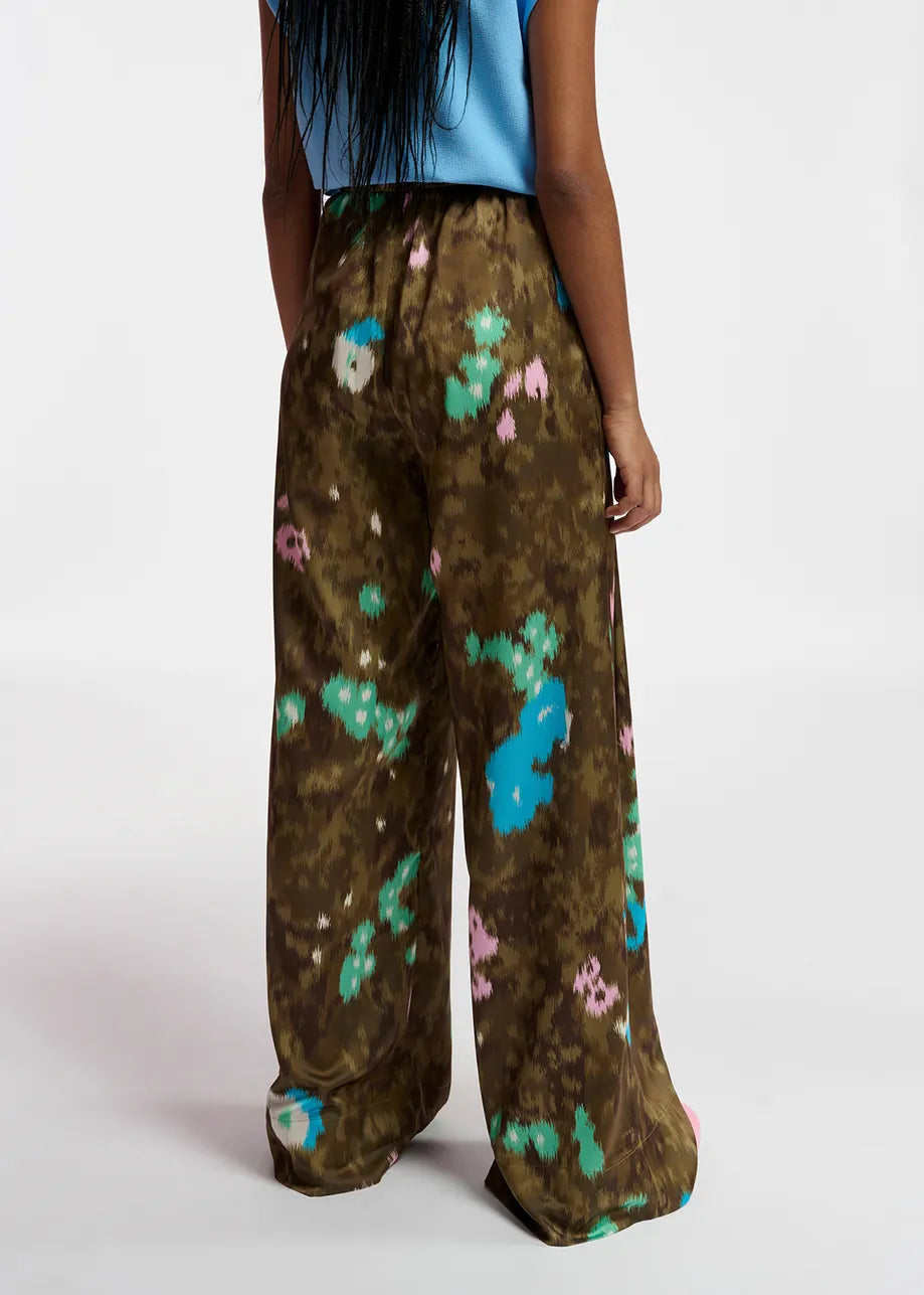 Khaki Floral Print Wide-Leg Pant