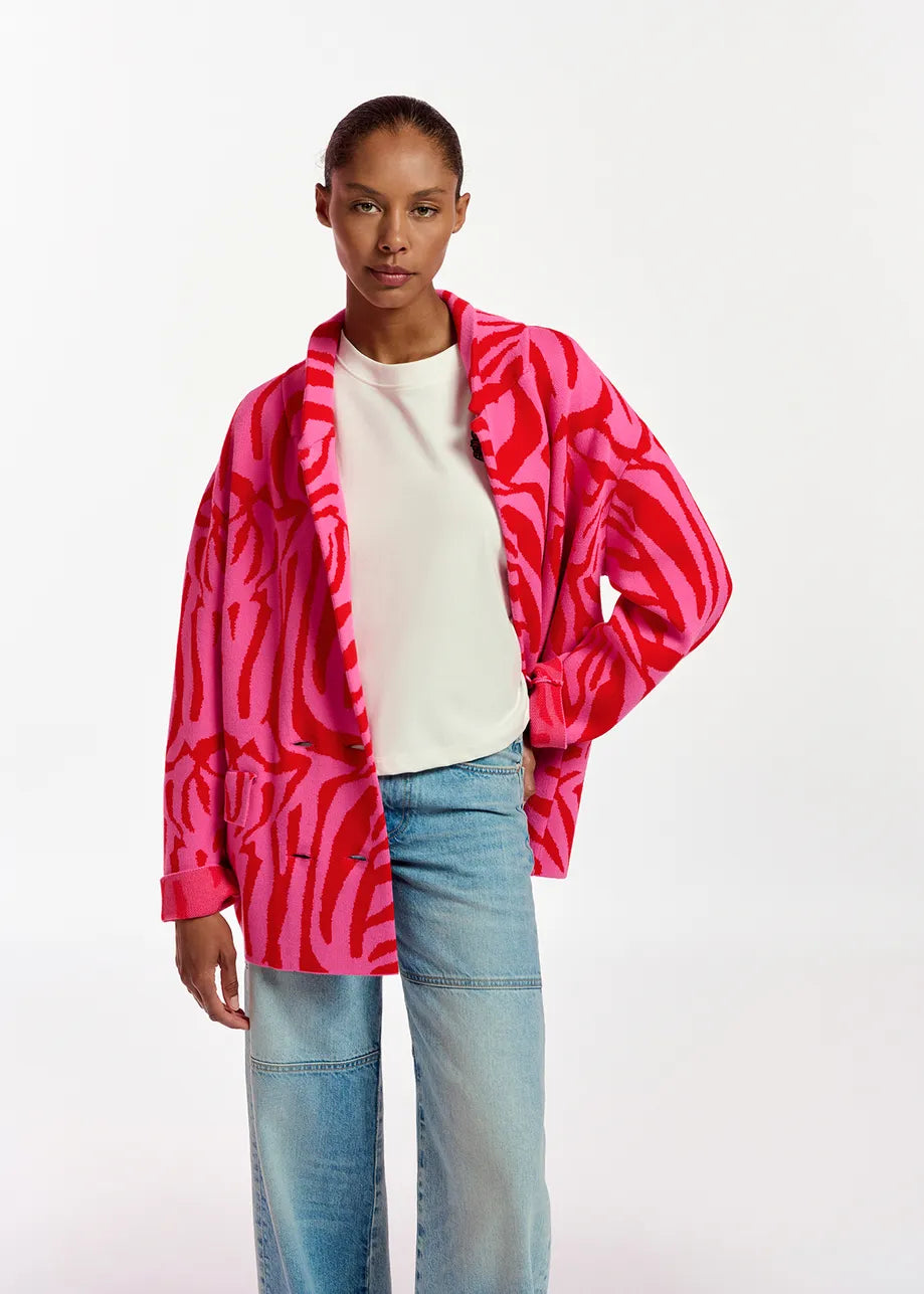 Pink Zebra Jacquard Knitted Jacket
