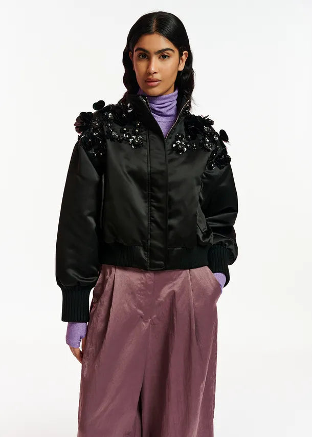 Erobo Black Satin Bomber