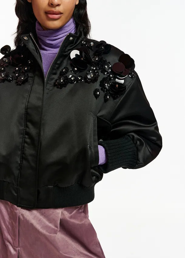 Erobo Black Satin Bomber