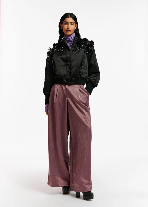 Erobo Black Satin Bomber