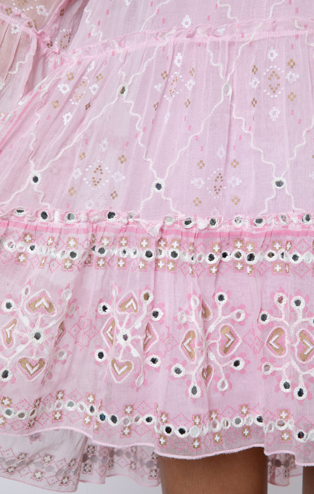 Pink Flared Sleeve Mosaic Dress