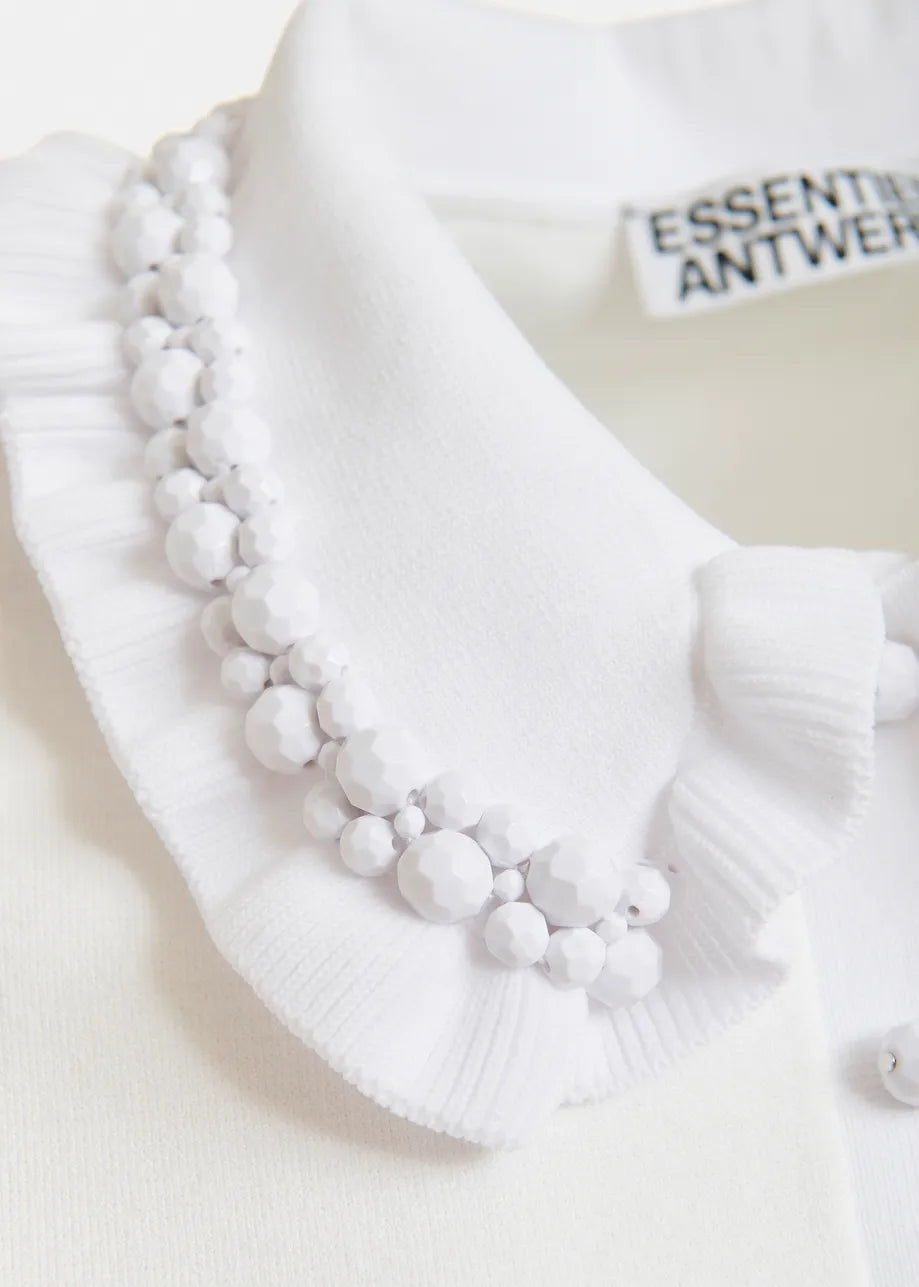 Jewelry Ruffle Polo - White