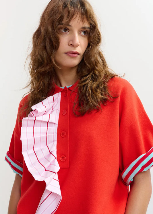 Jumble Knitted Polo With Ruffle