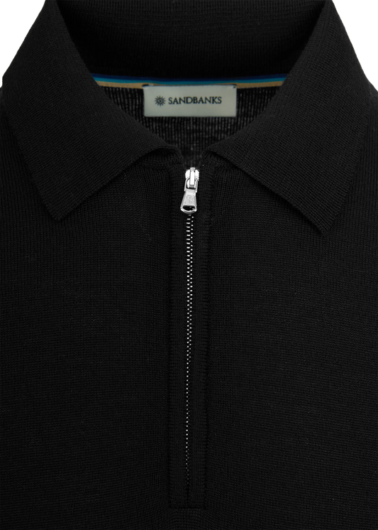 Merino Zip Polo Shirt Black