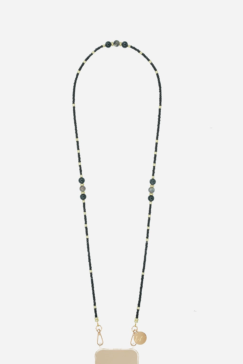 Iris Beaded Phone Chain - Black Pearls