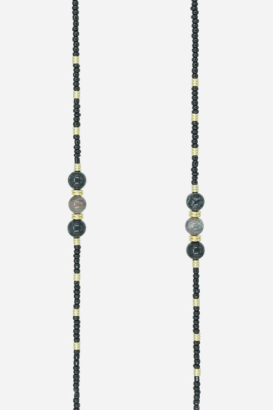 Iris Beaded Phone Chain - Black Pearls