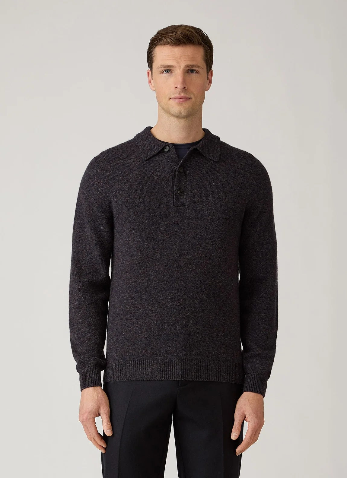 Lambswool Knitted Polo Shirt - Midnight Navy Twist
