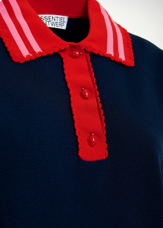 Kontrast Knitted Polo - Navy