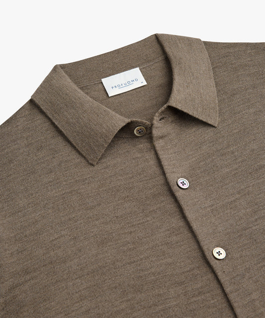 Full Button Long Sleeve Polo Brown