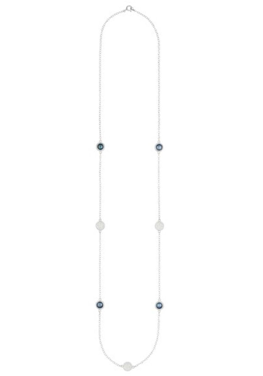 Long Blue Pearl Station Necklace