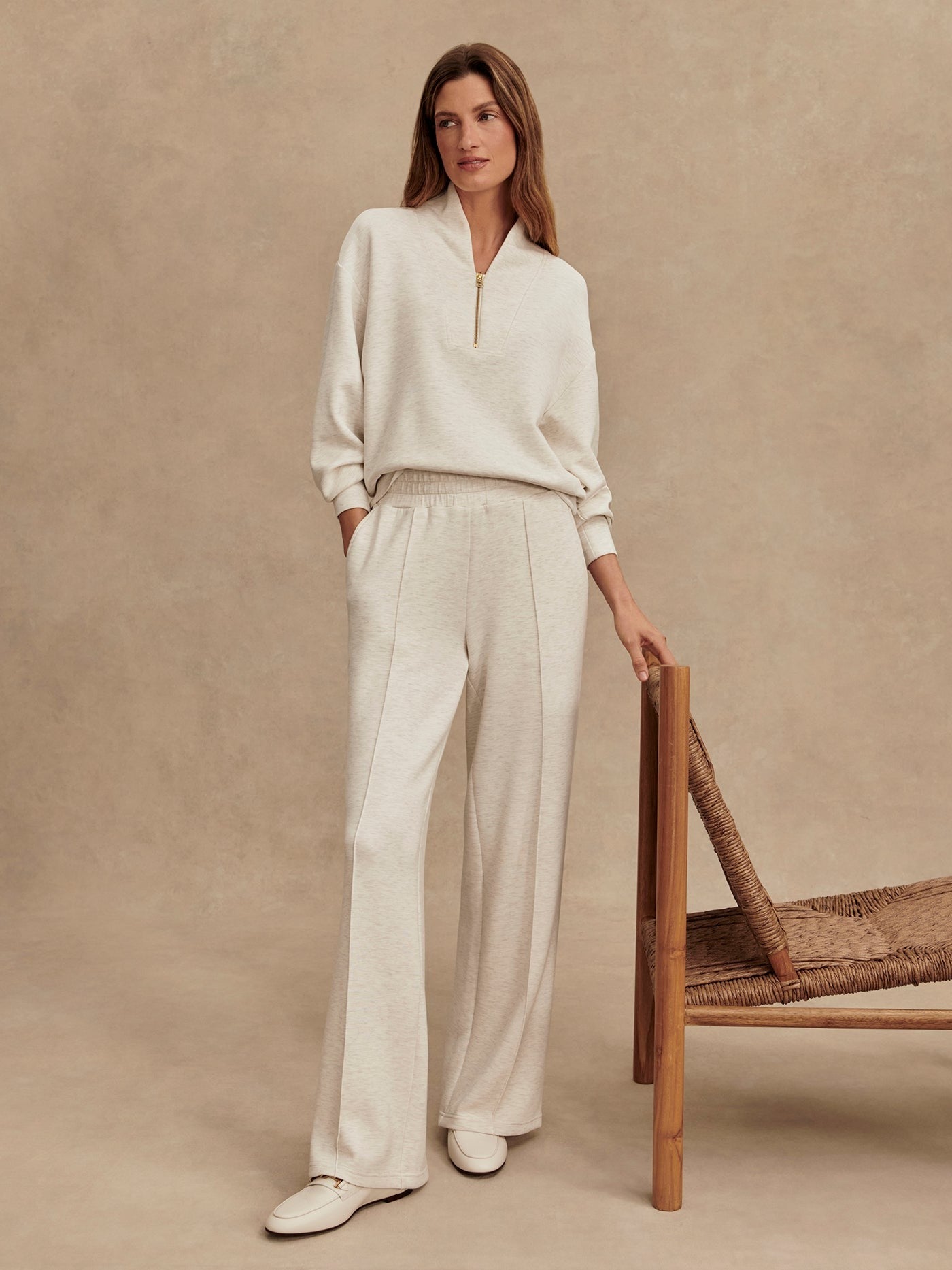 Wide-Leg Pant 30" – Ivory Marl