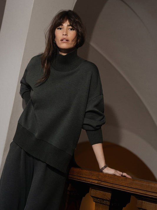 Barker High Neck Sweat - Olive Marl