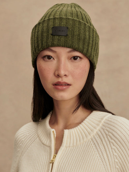 Elva Chunky Rib Beanie - Mid Olive Marl