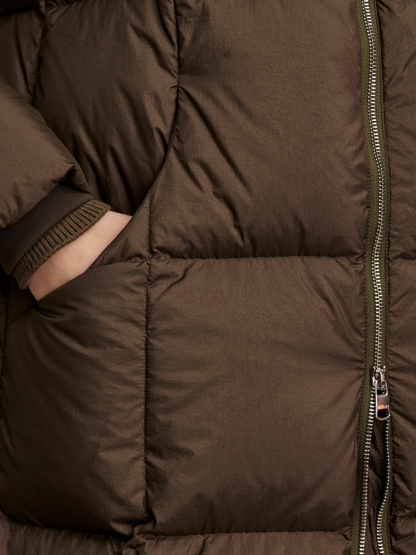 Katya Long Down Puffer - Dark Olive Metallic