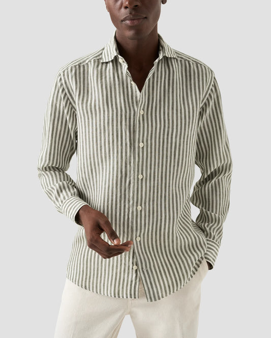 Green Linen Stripe Shirt