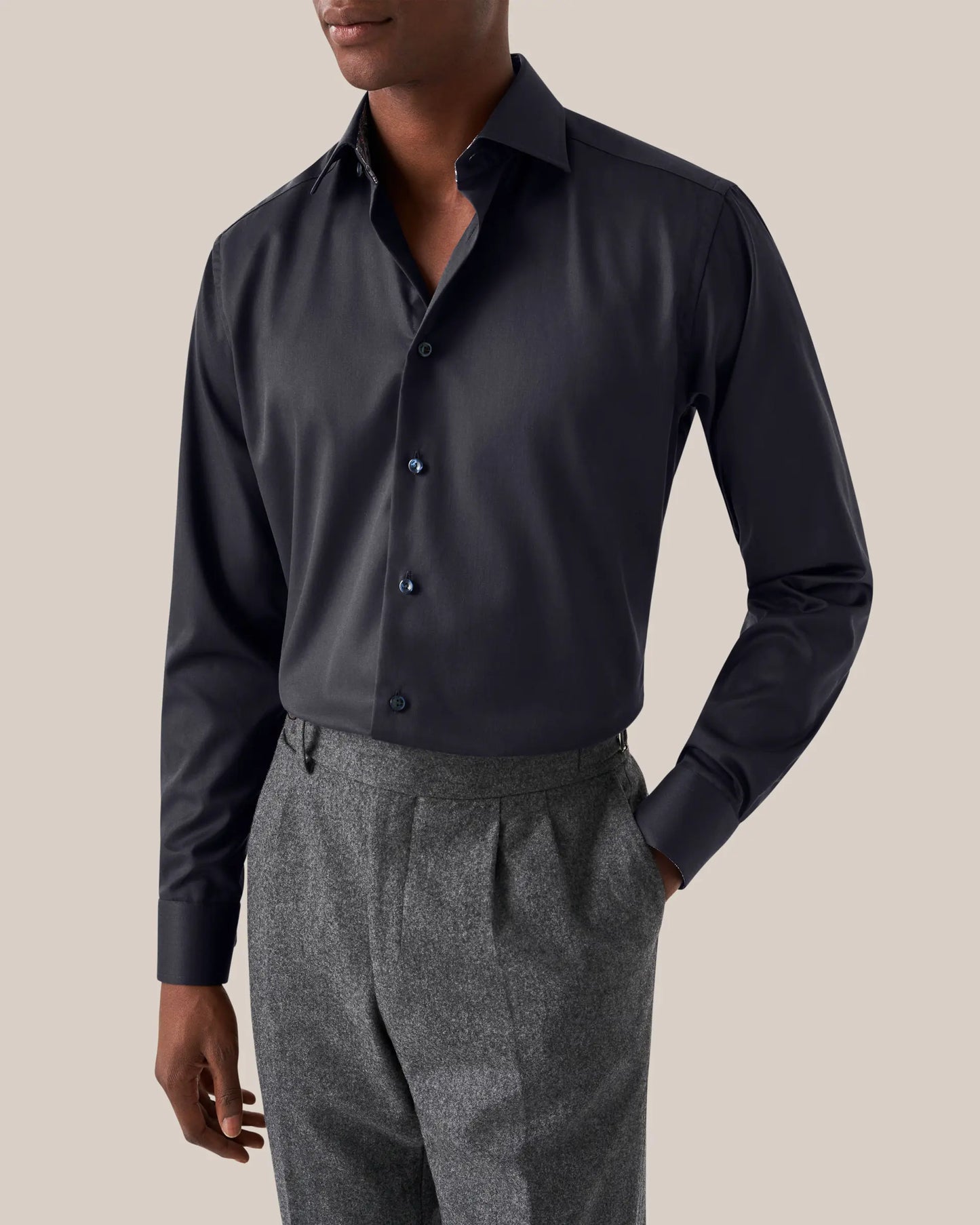 Navy Twill Shirt With Floral Detail