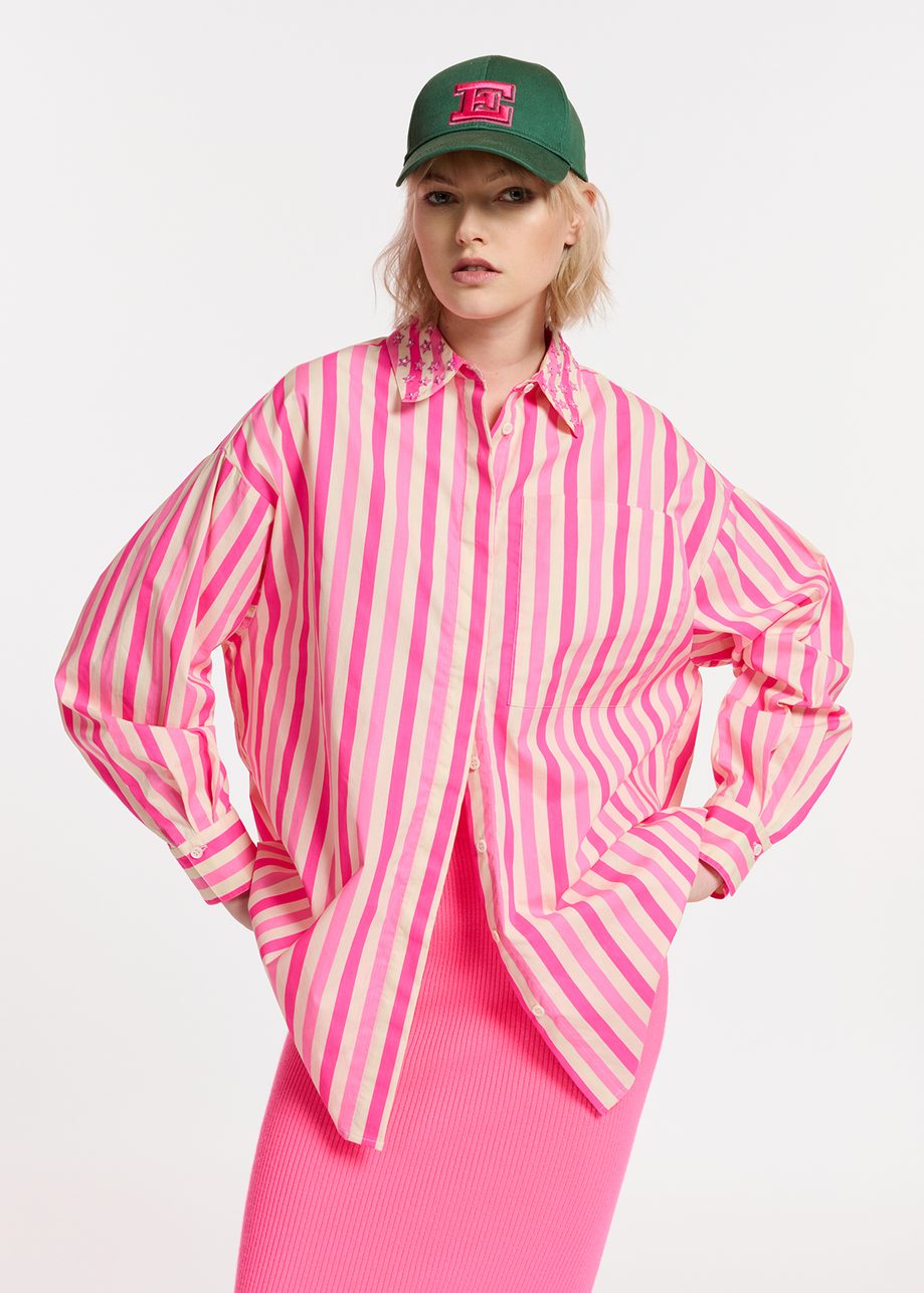 Fuschia Striped Cotton Shirt