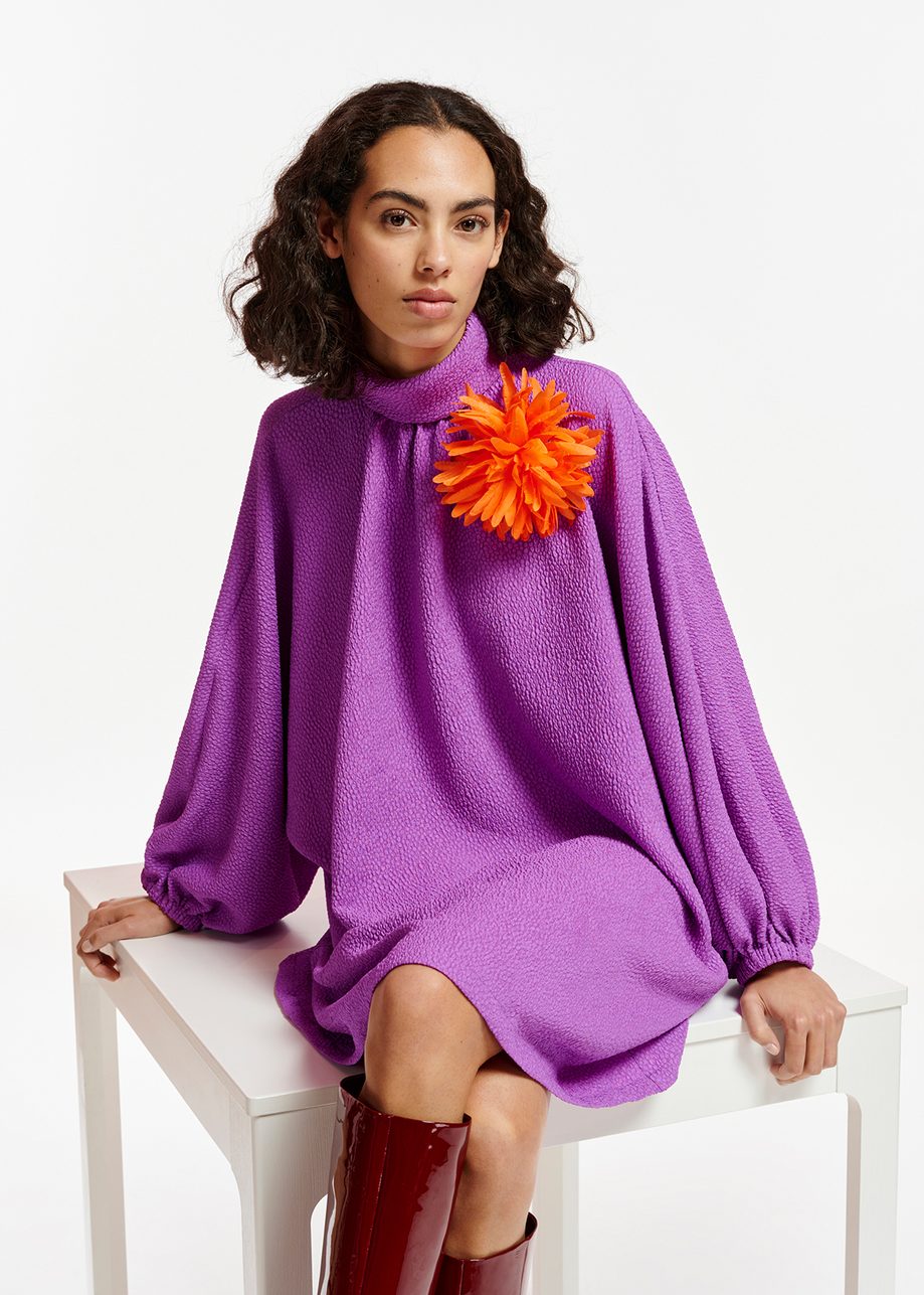 Purple Dress With Stand Up Collar