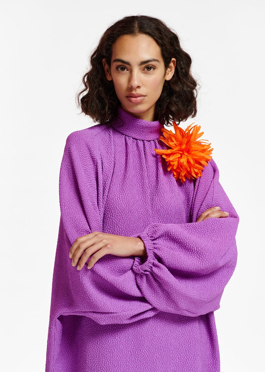 Purple Dress With Stand Up Collar