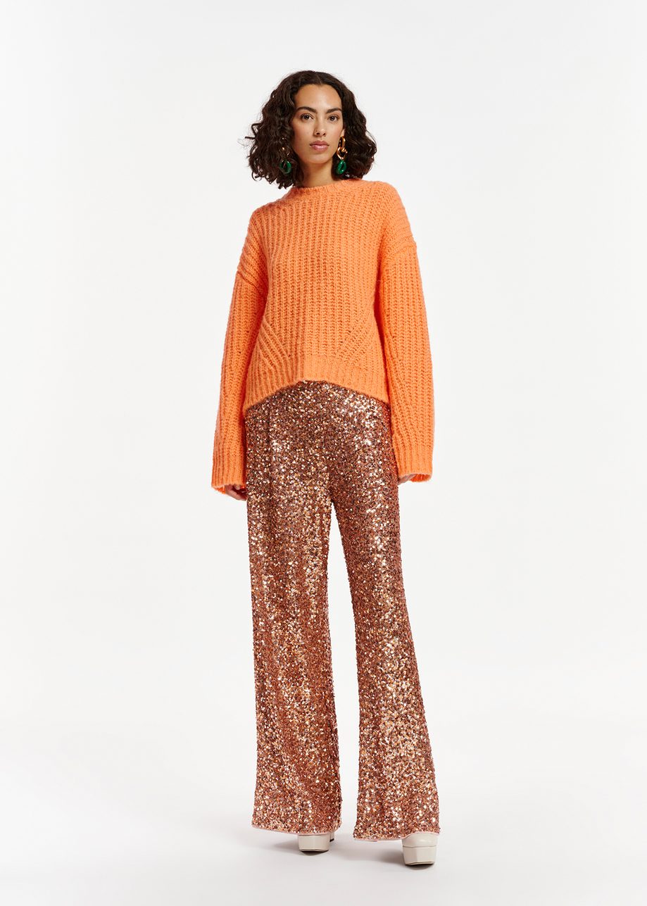 Orange Sequin Wide Leg Pants