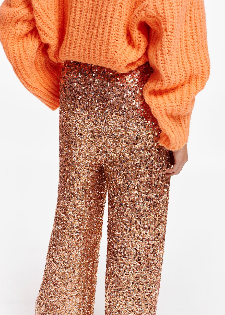 Orange Sequin Wide Leg Pants