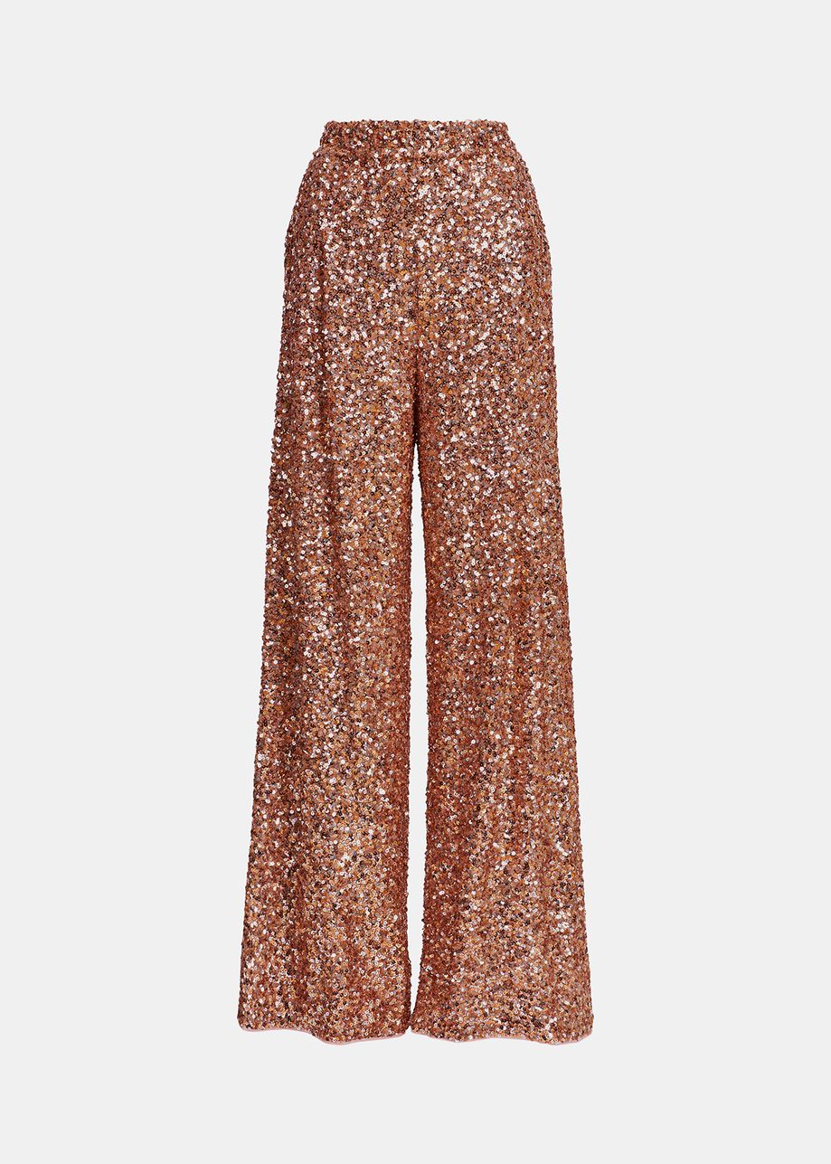 Orange Sequin Wide Leg Pants