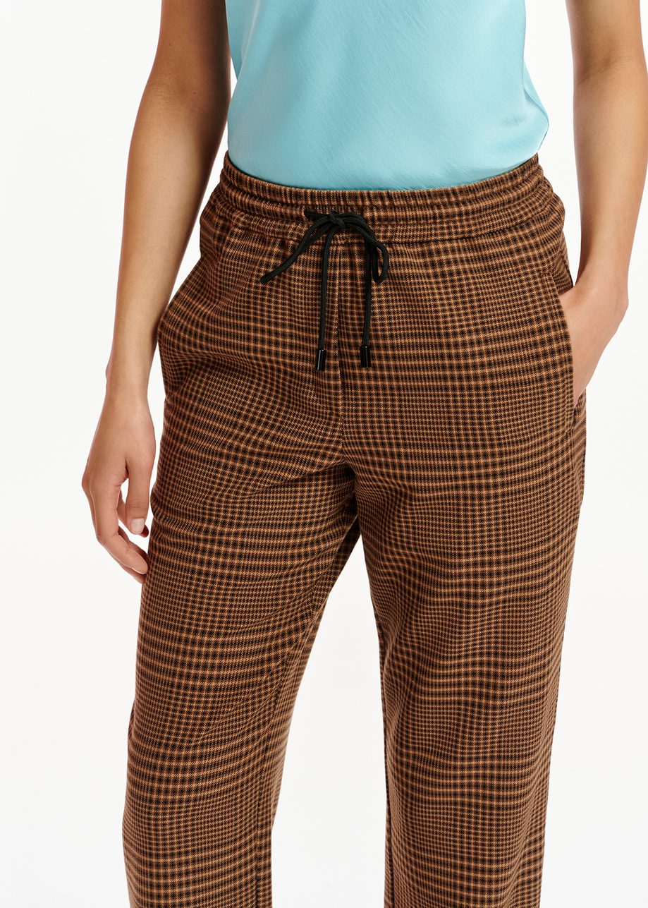 Brown Checked Tapered Leg Pants