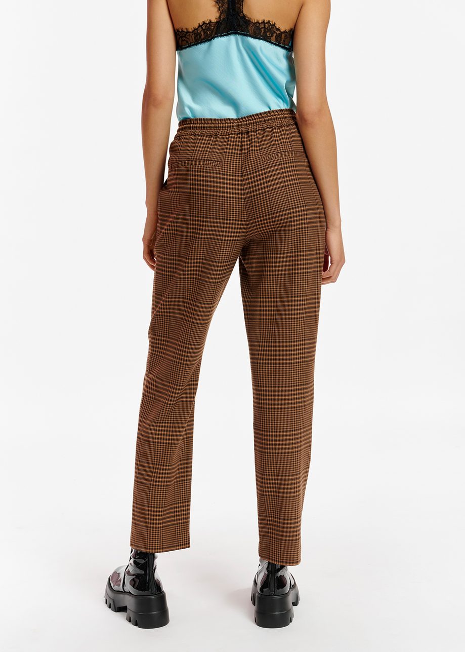 Brown Checked Tapered Leg Pants