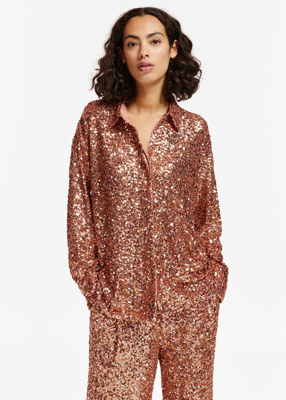 Orange Sequin Embellished Shirt